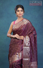 Load image into Gallery viewer, Deep Maroon Semi Katan Silk Saree - Keya Seth Exclusive