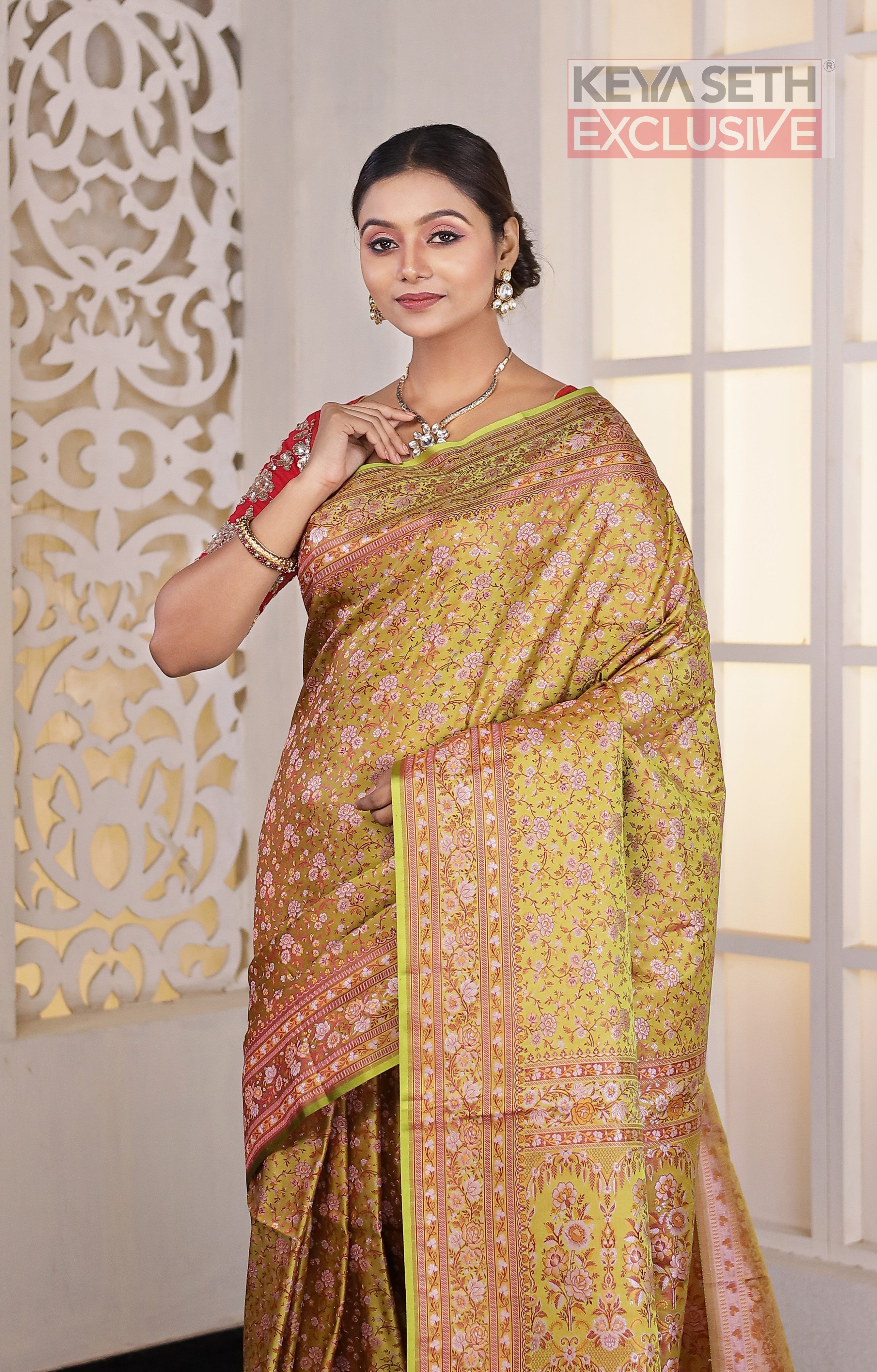 Pesta Green Pashmina Silk Saree - Keya Seth Exclusive