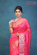 Load image into Gallery viewer, Pink Semi Katan Silk Saree - Keya Seth Exclusive