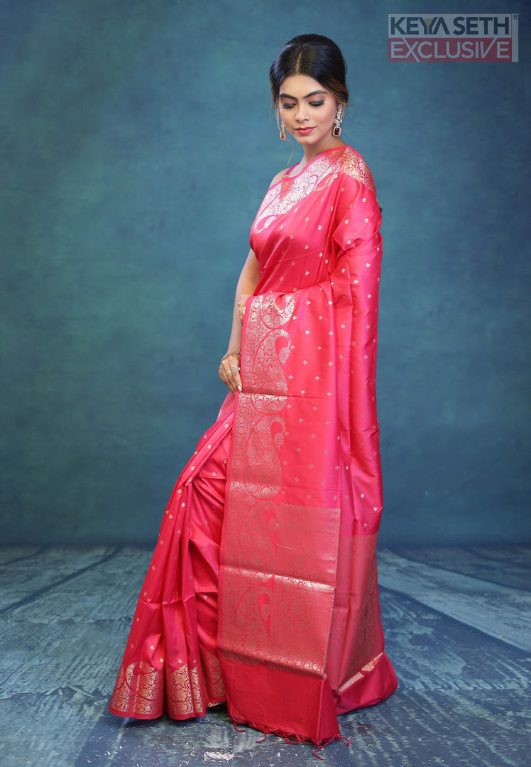 Pink Semi Katan Silk Saree - Keya Seth Exclusive