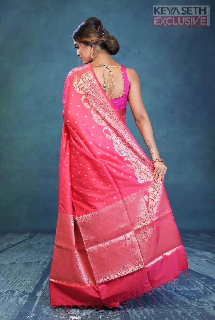 Pink Semi Katan Silk Saree - Keya Seth Exclusive