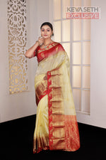 Load image into Gallery viewer, Off-white Red Pure Silk Kanjivaram Saree - Keya Seth Exclusive
