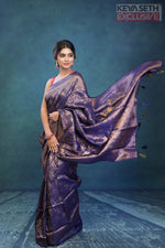 Load image into Gallery viewer, Navy Blue Dola Silk Saree with Golden Zari - Keya Seth Exclusive