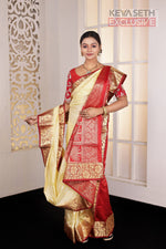 Load image into Gallery viewer, Cream Red Pure Silk Kanjivaram Saree - Keya Seth Exclusive
