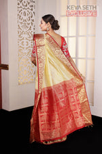 Load image into Gallery viewer, Cream Red Pure Silk Kanjivaram Saree - Keya Seth Exclusive