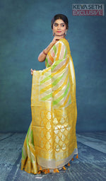 Load image into Gallery viewer, Colorful Yellow Green Organza Rangkat Saree - Keya Seth Exclusive