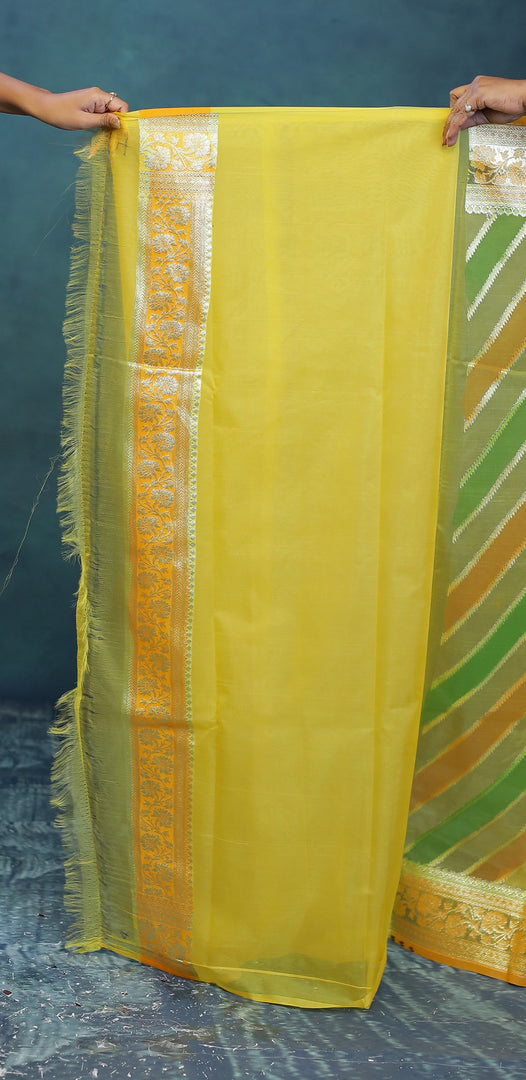 Colorful Yellow Green Organza Rangkat Saree - Keya Seth Exclusive