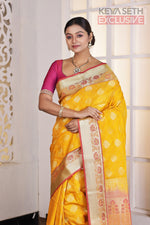 Load image into Gallery viewer, Yellow Aarni Silk Saree - Keya Seth Exclusive
