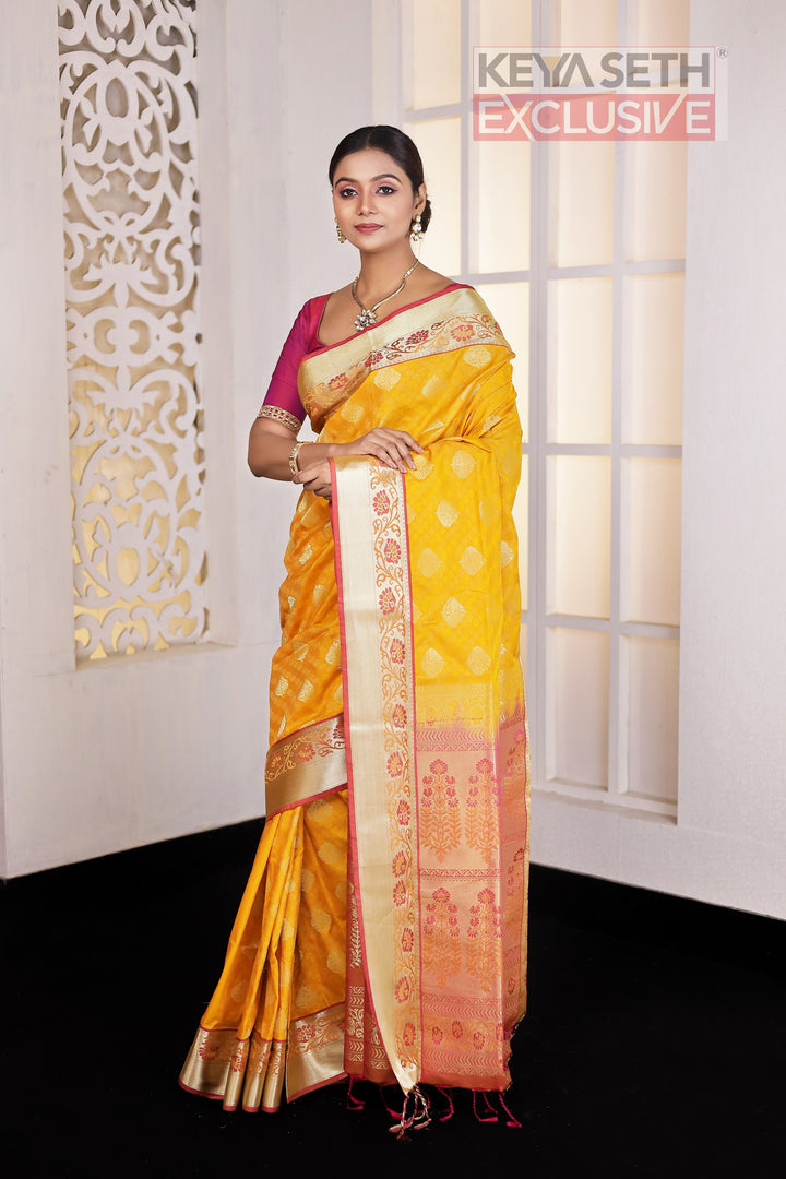 Yellow Aarni Silk Saree - Keya Seth Exclusive
