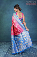 Load image into Gallery viewer, Pink Dupion Silk Saree with Blue Border - Keya Seth Exclusive