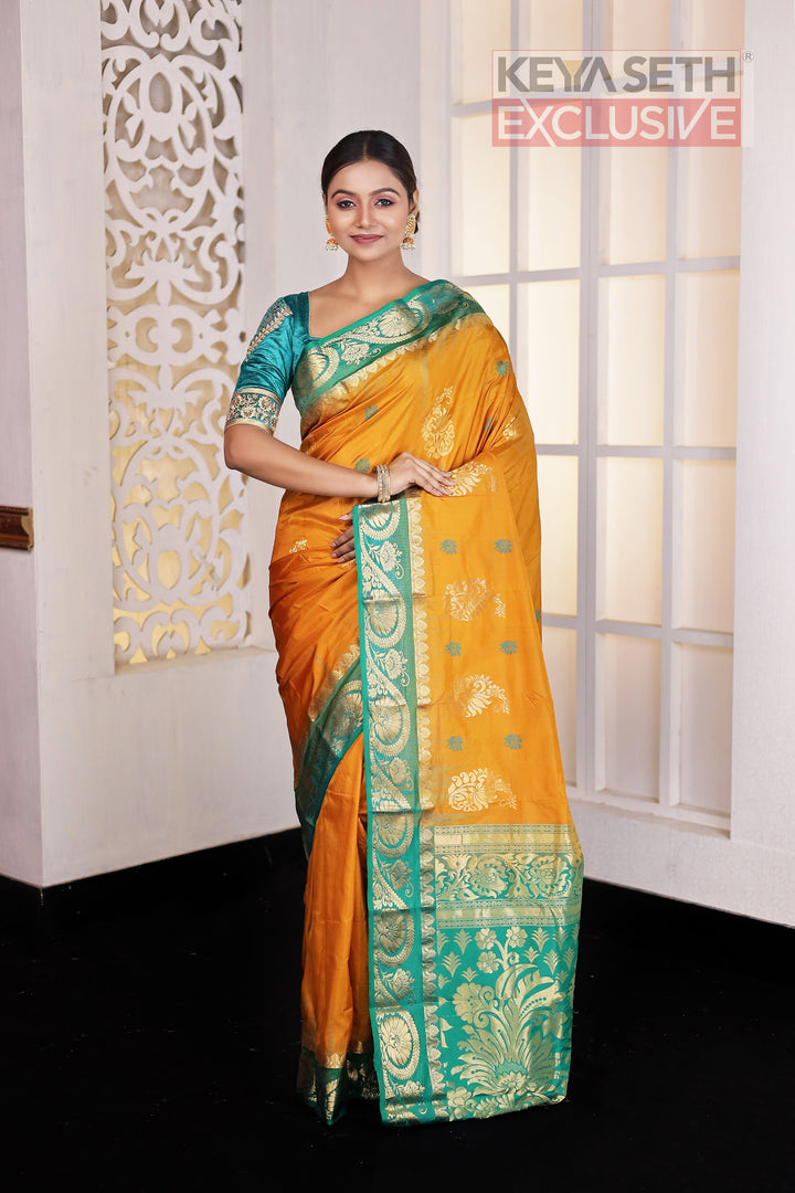 Yellow Pure Silk Kanjivaram Saree - Keya Seth Exclusive