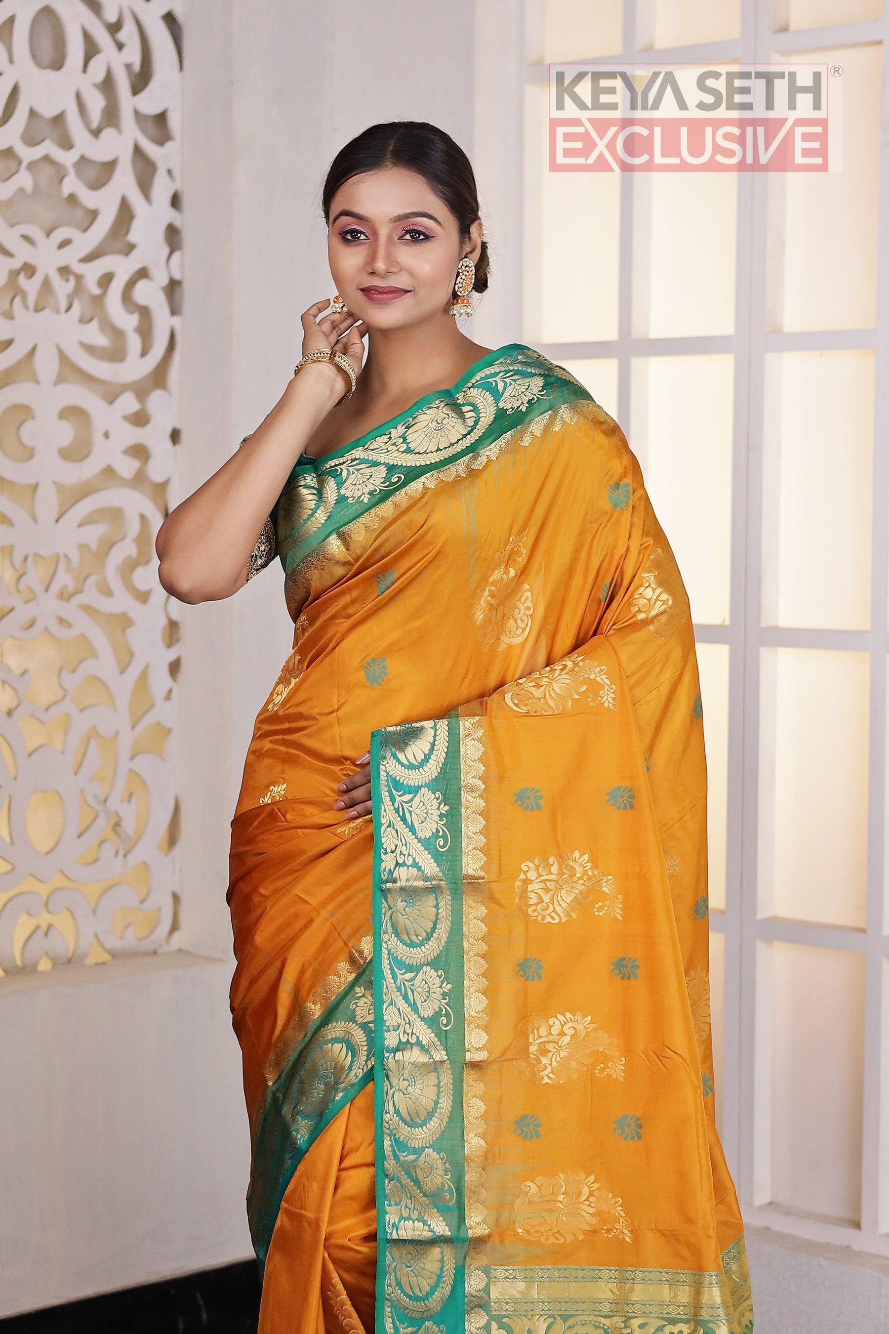 Yellow Pure Silk Kanjivaram Saree - Keya Seth Exclusive