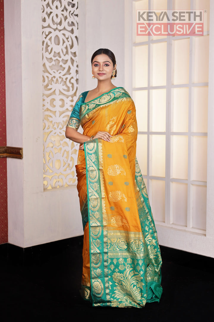 Yellow Pure Silk Kanjivaram Saree - Keya Seth Exclusive