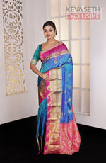 Load image into Gallery viewer, Blue Pure Silk Kanjivaram Saree - Keya Seth Exclusive