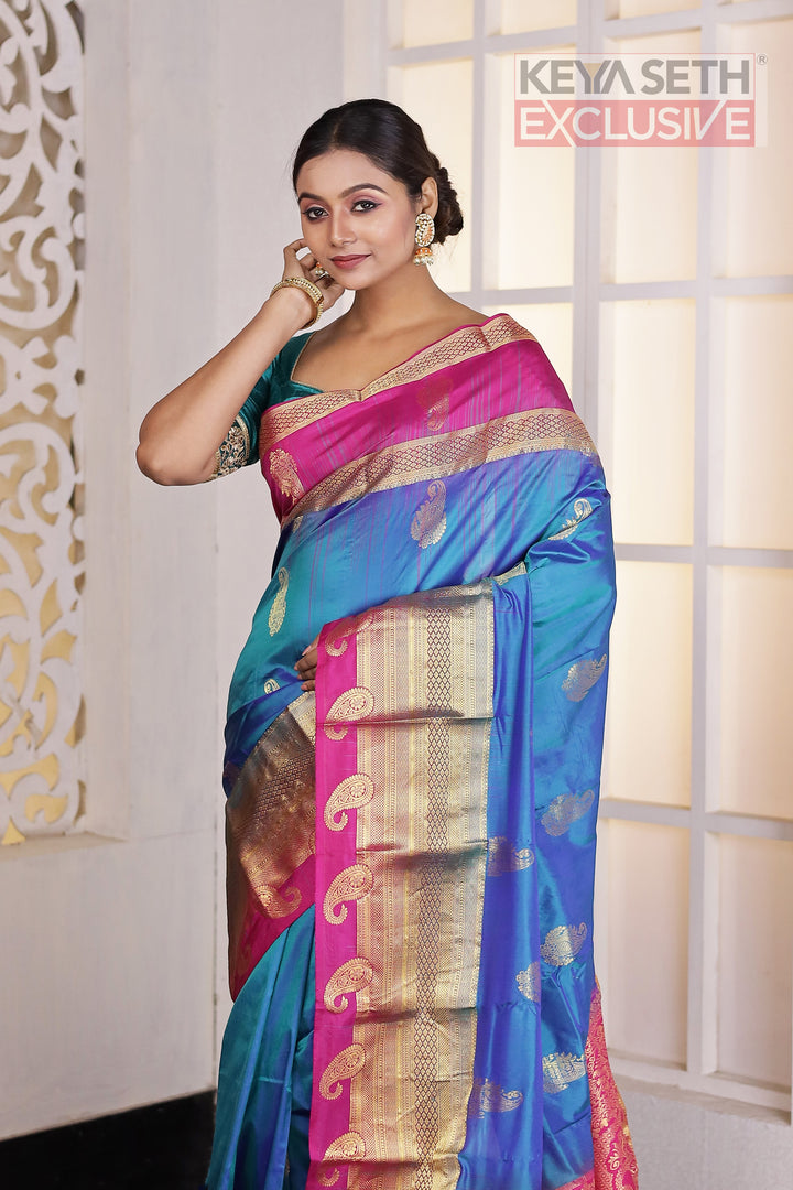 Blue Pure Silk Kanjivaram Saree - Keya Seth Exclusive
