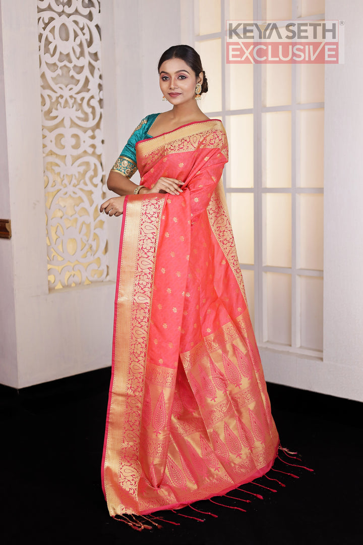 Peach Arani Silk Saree - Keya Seth Exclusive