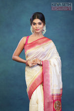 Load image into Gallery viewer, Off-white and Pink Dola Silk Saree - Keya Seth Exclusive