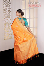 Load image into Gallery viewer, Orange Satin Silk Saree - Keya Seth Exclusive