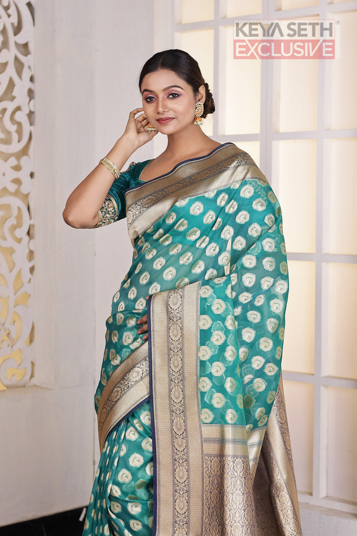 Rama Green Soft Tissue Saree - Keya Seth Exclusive
