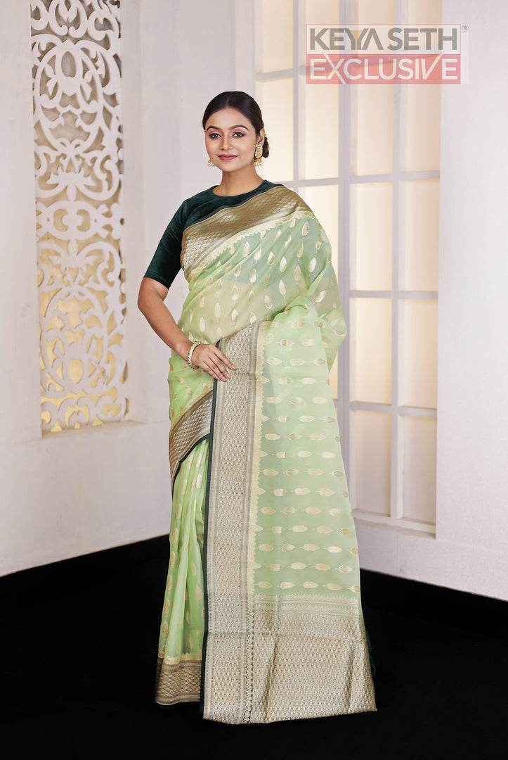 Pesta Green Soft Tissue Saree - Keya Seth Exclusive