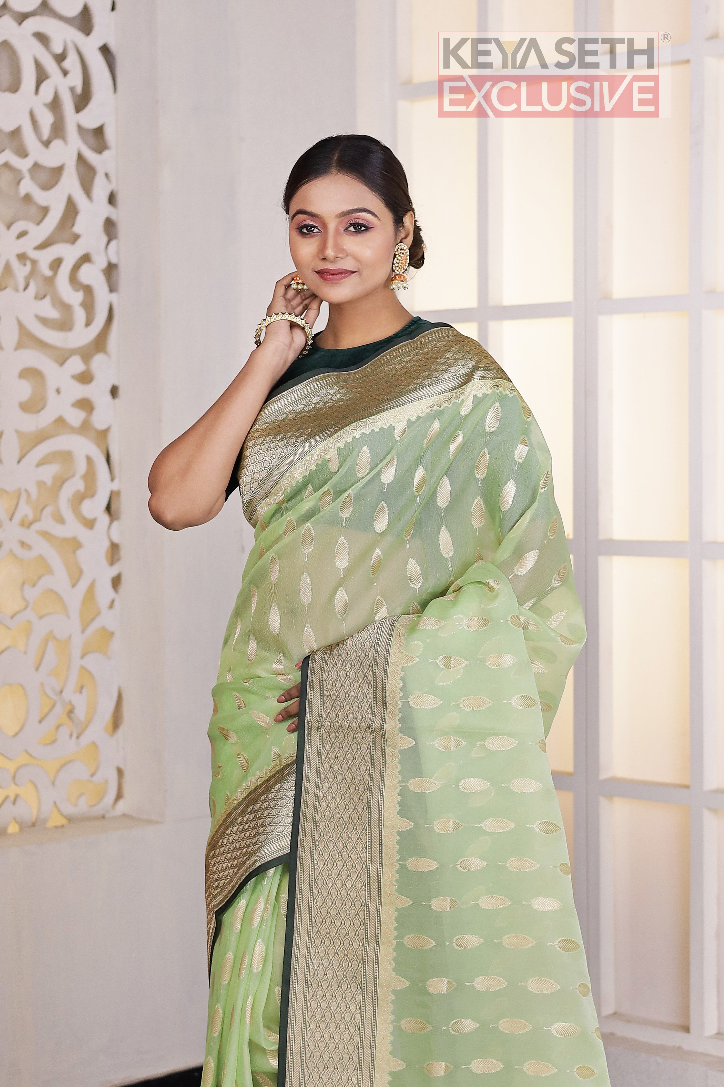 Pesta Green Soft Tissue Saree - Keya Seth Exclusive