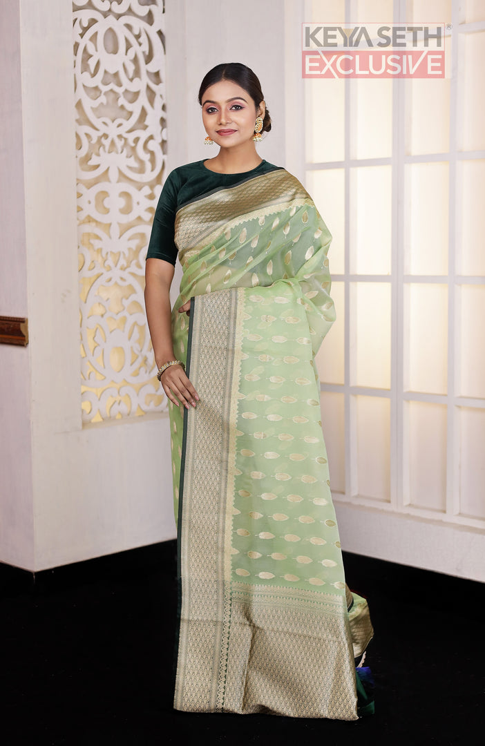 Pesta Green Soft Tissue Saree - Keya Seth Exclusive