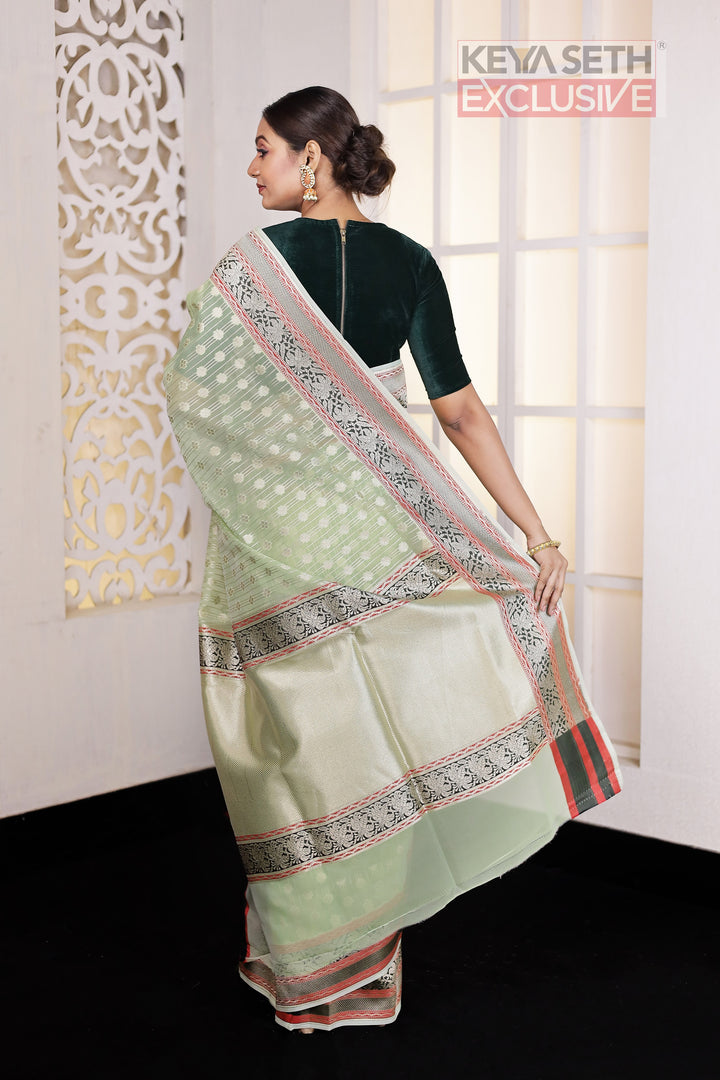 Light Green Soft Tissue Saree - Keya Seth Exclusive