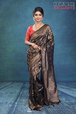 Load image into Gallery viewer, Black Dola Silk Saree with Golden Zari - Keya Seth Exclusive