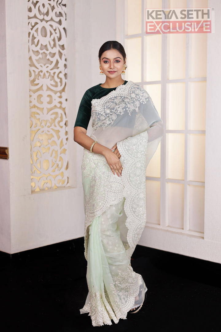 Fashionable White Net Saree – Keya Seth Exclusive
