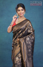 Load image into Gallery viewer, Black Dola Silk Saree with Golden Zari - Keya Seth Exclusive