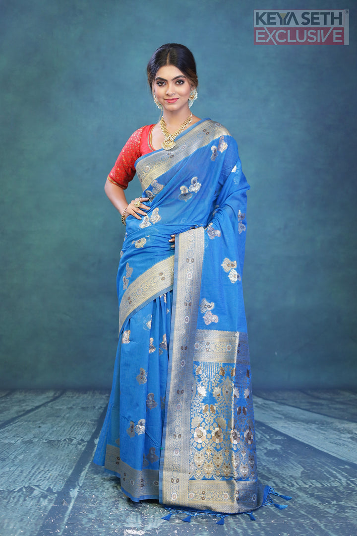 Designer Blue Art Silk Saree - Keya Seth Exclusive