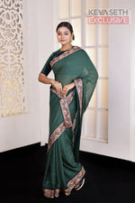 Load image into Gallery viewer, Green Chiniya Silk Saree - Keya Seth Exclusive