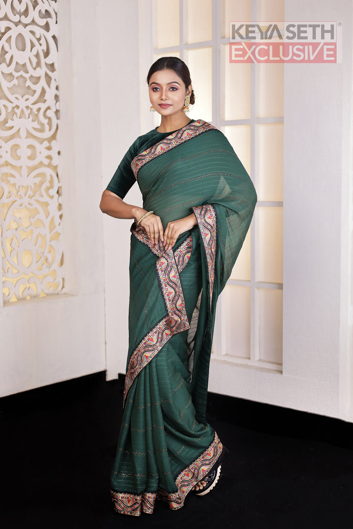 Green Chiniya Silk Saree - Keya Seth Exclusive