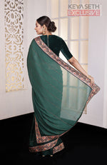 Load image into Gallery viewer, Green Chiniya Silk Saree - Keya Seth Exclusive