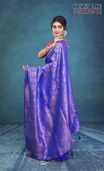 Load image into Gallery viewer, Royal Blue Dola Silk Saree with Golden Zari - Keya Seth Exclusive
