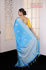 Load image into Gallery viewer, Blue Satin Silk Saree - Keya Seth Exclusive