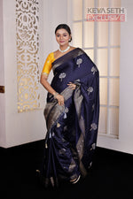 Load image into Gallery viewer, Navy Blue Satin Silk Saree - Keya Seth Exclusive