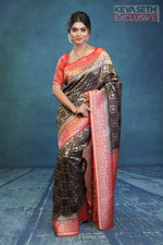 Load image into Gallery viewer, Black Dupion Silk Saree with Red Border - Keya Seth Exclusive
