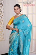 Load image into Gallery viewer, Sky Blue Satin Silk Saree - Keya Seth Exclusive