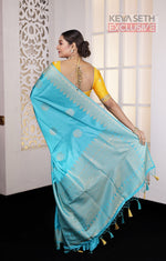 Load image into Gallery viewer, Sky Blue Satin Silk Saree - Keya Seth Exclusive