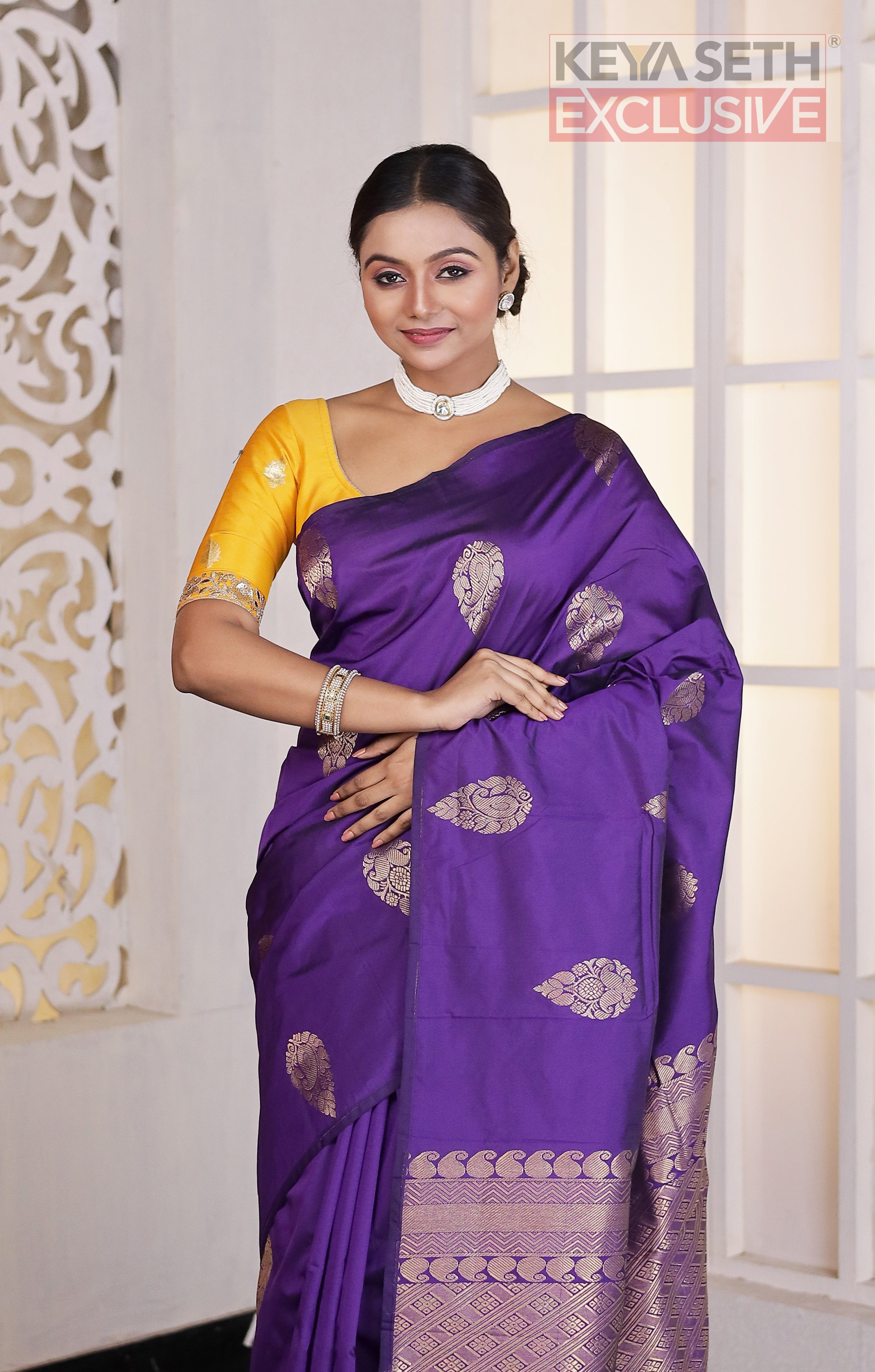 Purple Borderless Kanjivaram Silk Saree - Keya Seth Exclusive