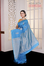 Load image into Gallery viewer, Blue Borderless Kanjivaram Silk Saree - Keya Seth Exclusive