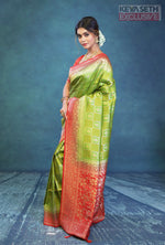 Load image into Gallery viewer, Light Green Dupion Silk Saree with Red Border - Keya Seth Exclusive
