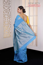 Load image into Gallery viewer, Blue Borderless Kanjivaram Silk Saree - Keya Seth Exclusive
