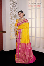 Load image into Gallery viewer, Yellow Pink Pure Silk Kanjivaram Saree - Keya Seth Exclusive