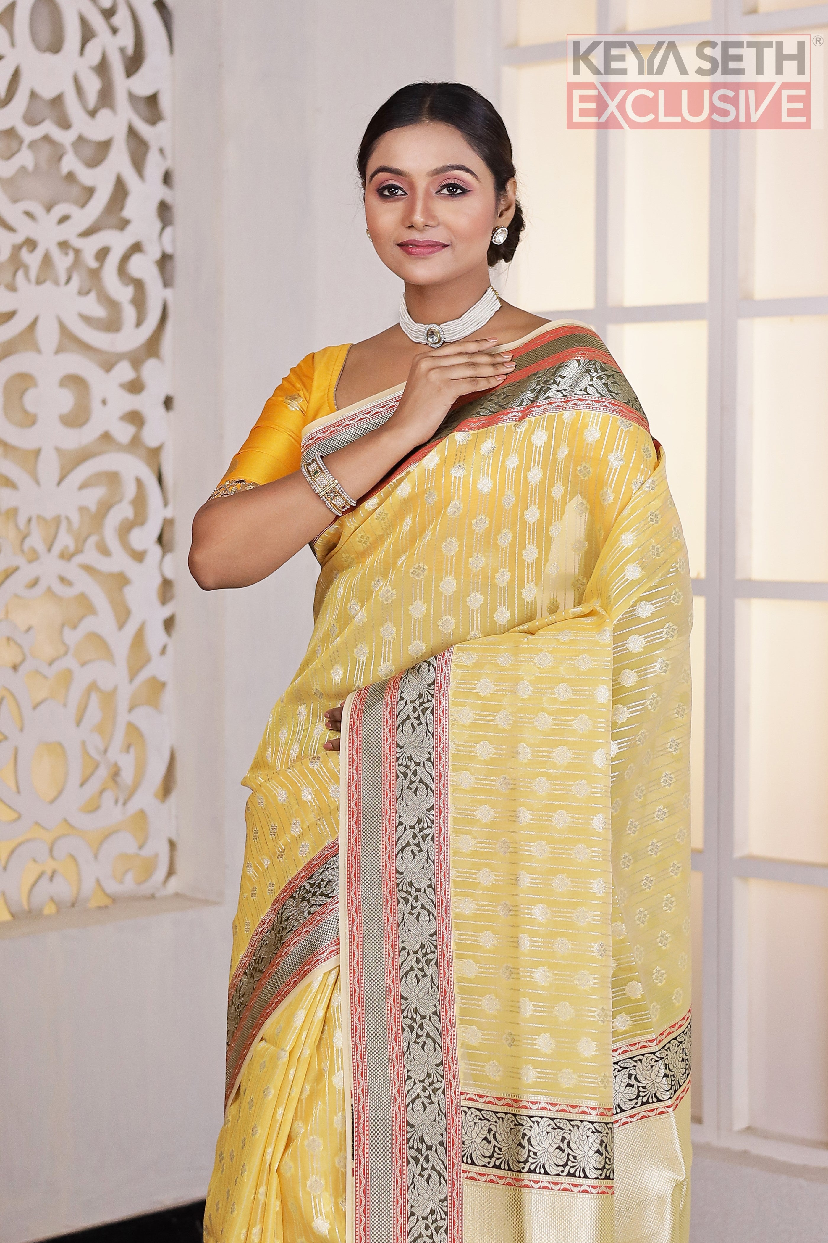 Yellow Soft Tissue Saree - Keya Seth Exclusive