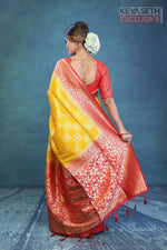 Load image into Gallery viewer, Yellow Dupion Silk Saree with Red Border - Keya Seth Exclusive