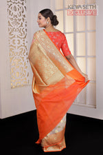 Load image into Gallery viewer, Off-white Soft Tissue Saree with Orange Satin border - Keya Seth Exclusive