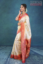 Load image into Gallery viewer, Off-white and Red Dola Silk Saree - Keya Seth Exclusive
