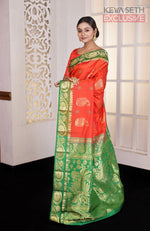 Load image into Gallery viewer, Orange Pure Silk Kanjivaram Saree - Keya Seth Exclusive